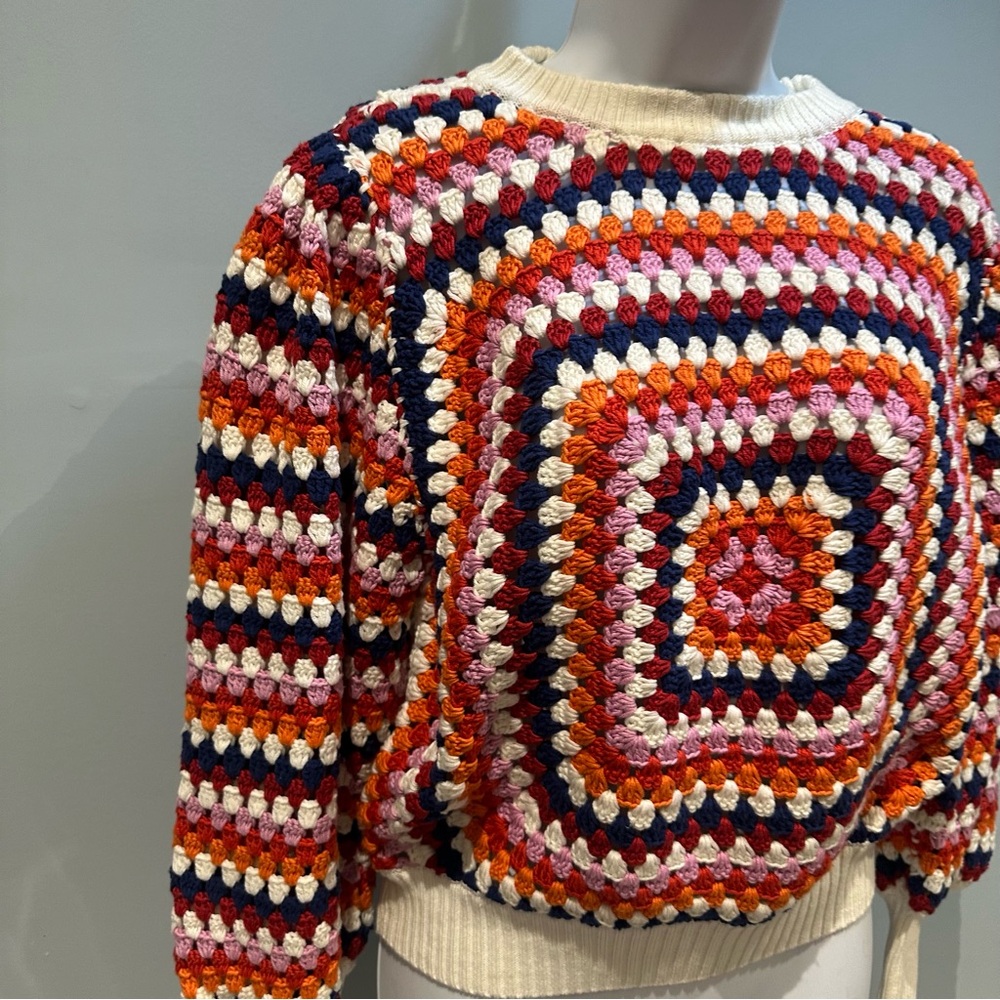 Farm Rio Multicolor Crochet Sweater Handmade Size Large NWT - Picture 9 of 16